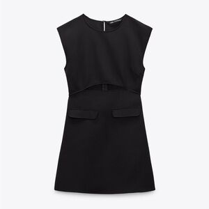 Zara Black Sleeveless Cut-Out Pocket Mini A-Line Dress Crew Neck Size S